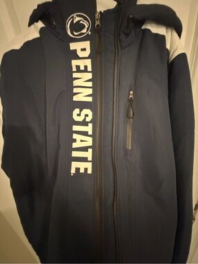 Colosseum Penn State Navy and White Hooded Windbreaker